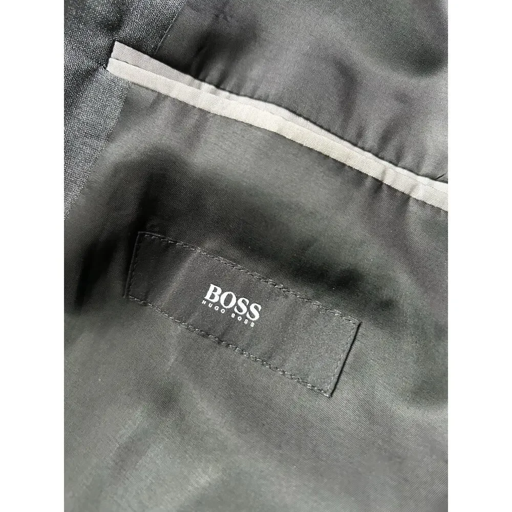 Hugo Boss Mens 40L Gray Virgin Wool Blazer Two Button Sport Coat Jacket